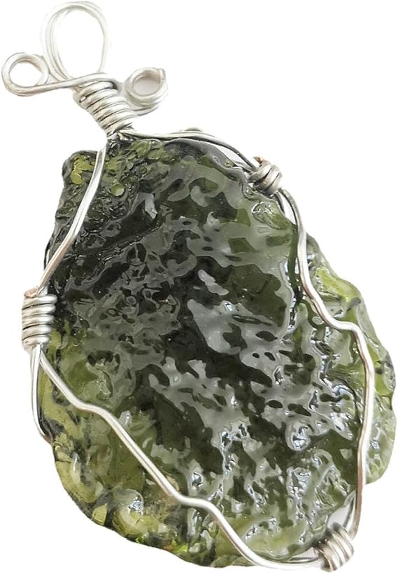 Czech Crystal Moldavite Pendant Necklace Irregular Energy Stone Aerolites Unique Natural Meteorite