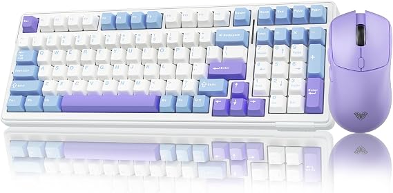 AULA Wireless Keyboard and Mouse Combo, F99 Mechanical Keyboards Hot Swappable Custom Keyboard+SC580X Wireless Gaming Mouse Light Purple
