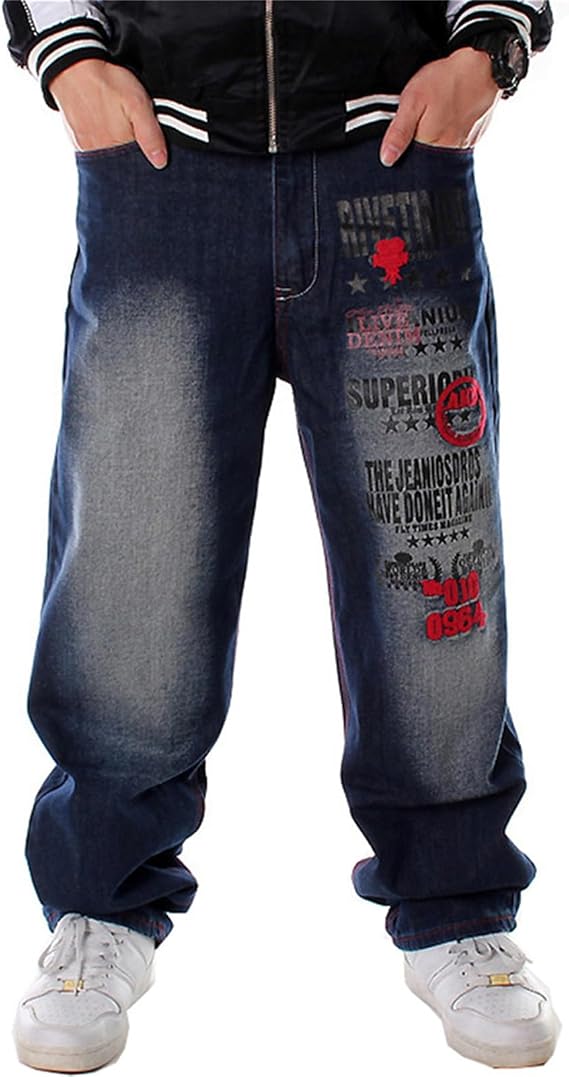 LUOBANIU Men's Y2K Hip Hop Style Baggy Jeans Denim Loose Fit Vintage Embroidered Dance Skateboard Pants 6002 38