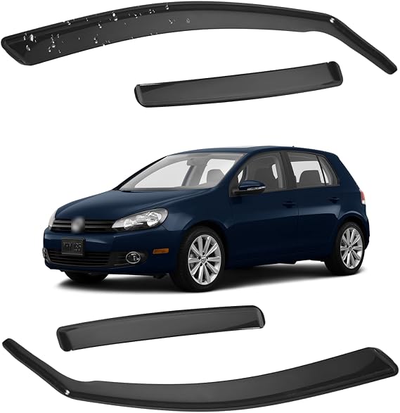 In-Channel Wind Deflector for Volkswagen Golf MK6 5 Door Hatchback 2008-2012 Window Visors Sun Rain Guard Vent Weather Shields, Smoke, 4Pcs