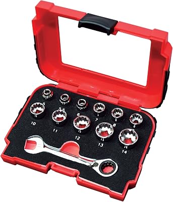 K Tool International 20020 Multi Plus Close Quarter Spline Socket Set with 14 Drive for Garages, Repair Shops, DIY, Fits SAE, Metric, 6 Point, 12 Point, E-Torx, Square Drive Sockets, Molded Case