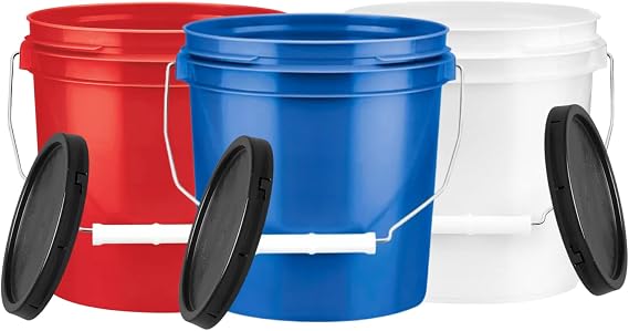 1 Gallon Food Grade Buckets with Lids BPA Free Plastic containers Three Colors (Pack of 3) Made in USA