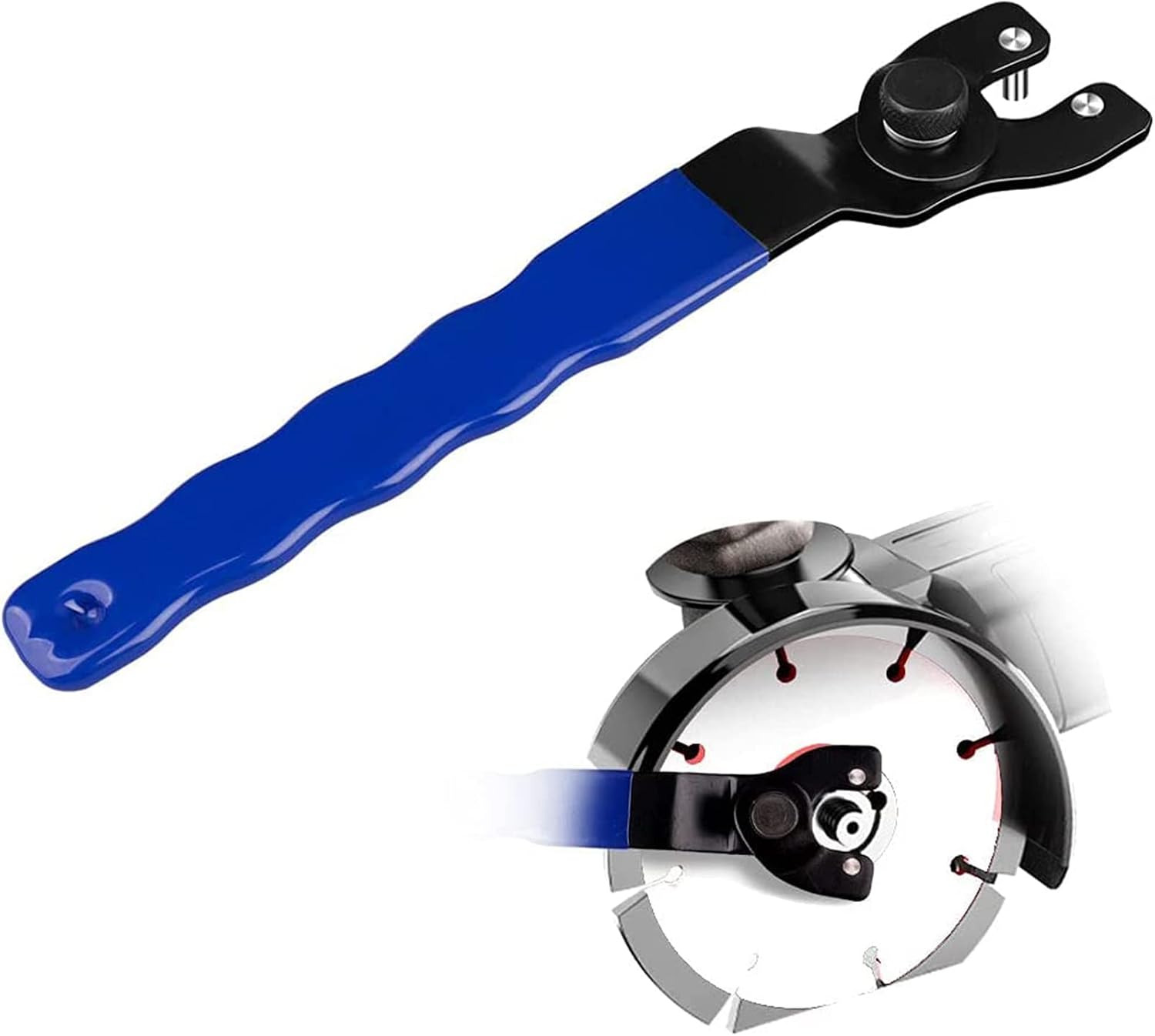 kuou Angle Grinder Adjustable Spanner, Universal 10-52mm Pin Key Wrench Lock-Nut Grinder Wrench with Non-Slip Plastic Coated Grip Blue Black