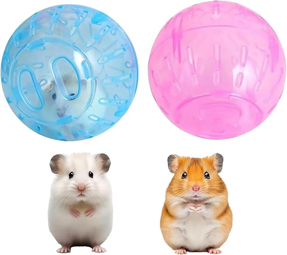 2Pcs 3.94 Inch Rotundity Hamster Balls, Breathable and Sturdy Dwarf Hamster Exercise Balls Running Wheel Gerbil Toys, Small Animals, Portable Small Pet Supplies (Blue and Pink)