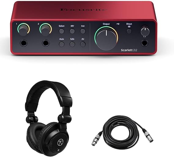 Scarlett 2i2 4th Gen USB Interface with Software Suite, Bundle with TAPH100