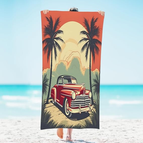 Classic Cars Design Beach Towel Microfiber Lightweight Thin Beach Towel Quick Dry Oversized Absorbent Towels for Travel Sports Pool Swimming Bath
