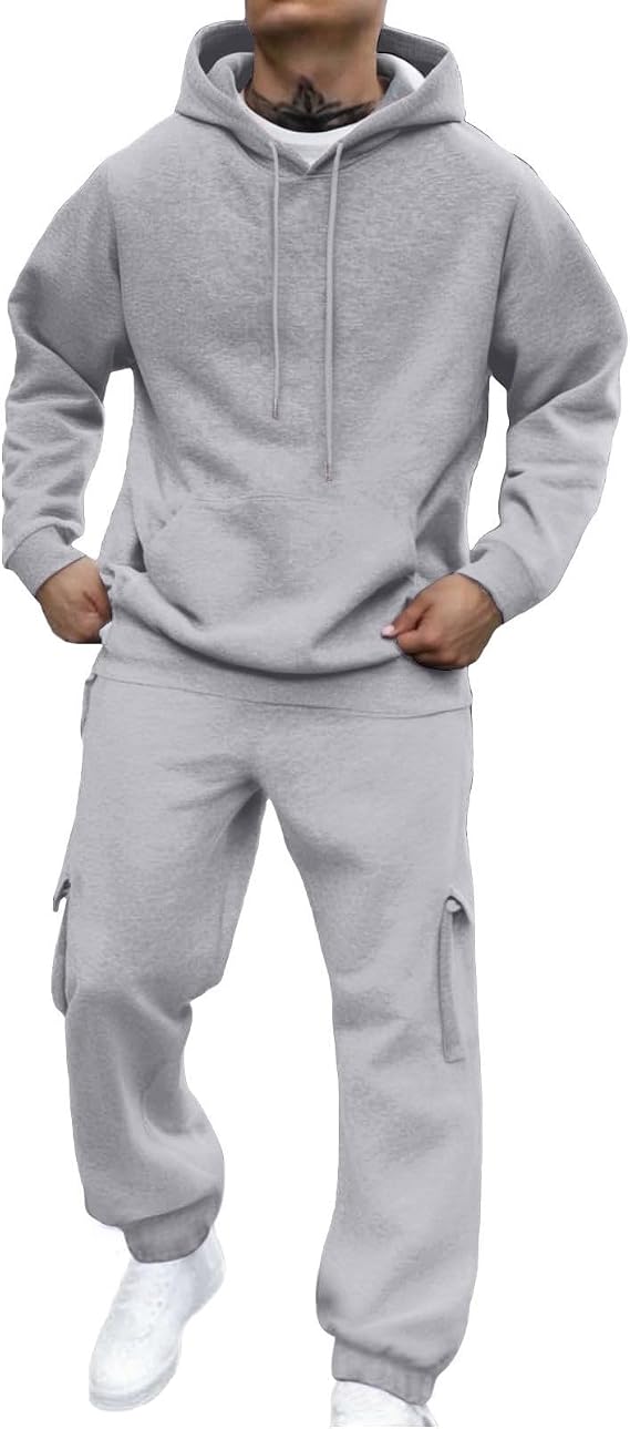 Tracksuit Mens Full Set Long Sleeve Hooded Sweatshirt and Sweatpants Set Hoodie Joggers Sets 2 Piece Fashion Sweatsuits for Men Sport Set Sweatpants and Sweatshirt UK