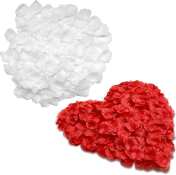 CATTREE Rose Petals, Fake Rose Petal White & Red for Valentines Decorations Suitable Weddings Valentine's Day Anniversaries Birthdays Parties Romantic Table Decor Special Night 2000 PCS