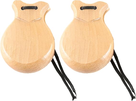 2 Pcs Traditional Flamenco Castanets Spanish Castanets with String Wooden Hand Percussion Music Instrument for Beginner, 8.8*6.5cm