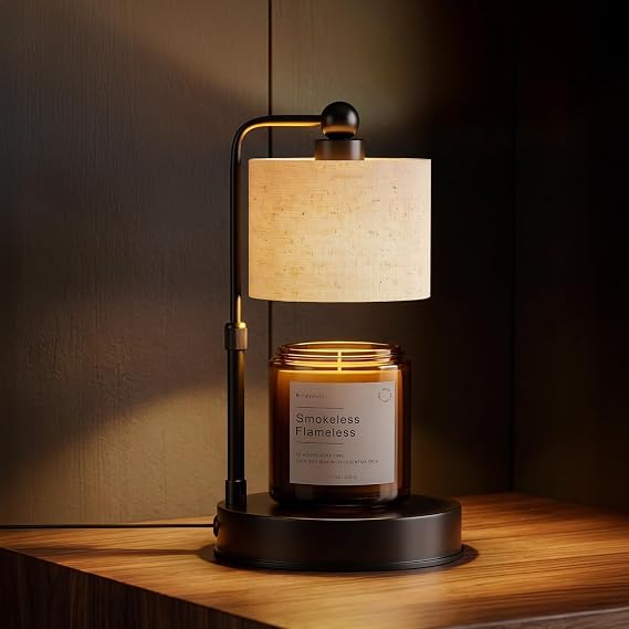 Candle Warmer Lamp with Timer, Best House Warming Gift, Height Adjustable & Dimmable Electric Candle Warmer Lamp, Includes 2 Bulbs, Birthday Gift for Women, Mom, Housewarming - Flaxen