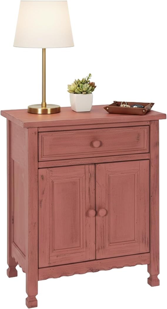 Alaterre Furniture Country Cottage Accent Cabinet with Drawer, Adjustable Shelf & 2 Doors Rustic Farmhouse Sideboard Buffet Storage Cabinet for Living Room, Dining Room or Entryway (Red Antique)