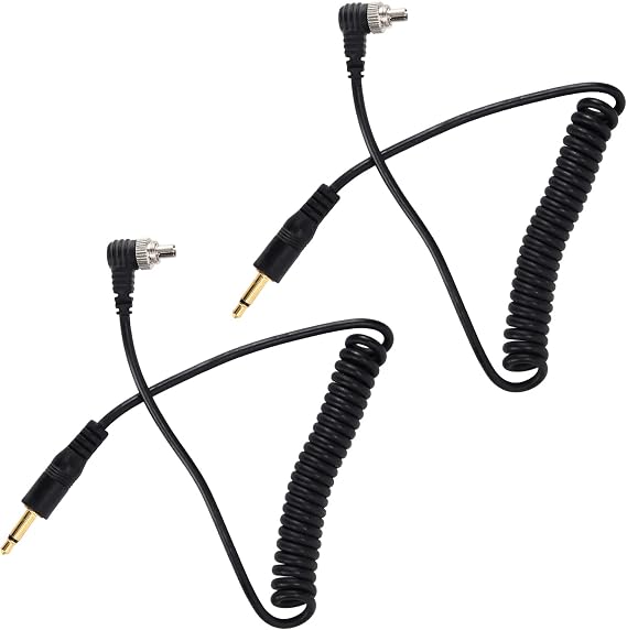 Acouto Camera Flash Cable 2pcs Universal 3.5mm to Male Flash PC Sync Cable Coiled Cord with Screw Lock Male Flash PC Sync Cable for Digital Cameras Approx. 30-80cm / 11.8-31.5in