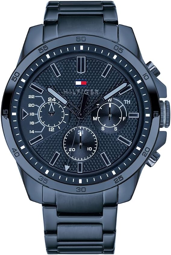 Tommy Hilfiger Analogue Multifunction Quartz Watch for Men with Silicone, Stainless Steel or Leather Bracelet, Day & Date Sub-Dials, 5ATM Water Resistant