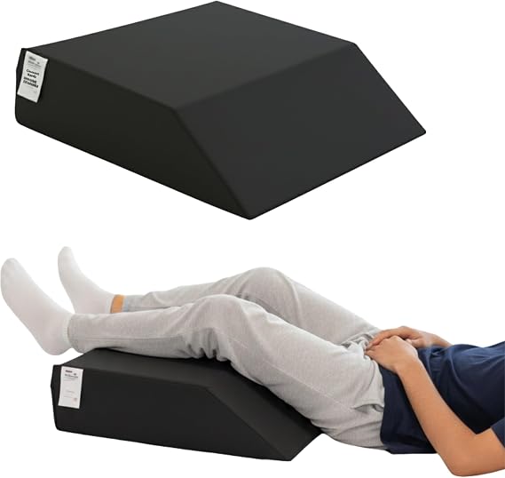 Orthopedic Leg Elevation Wedge Pillow High Grade Foam Support for Sleeping, Swelling, Sciatica, Back, Hip, Knee Pain Relief Boosts Circulation Washable Cover 60x50x15cm (Black)