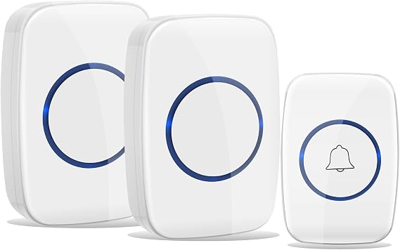 Wireless Doorbell Waterproof Door Bell with 2 Plug-in Receivers with 1 Remote Button Receivers Operating at over 500-feet Range with Over 50 Chimes Battery includedWhite