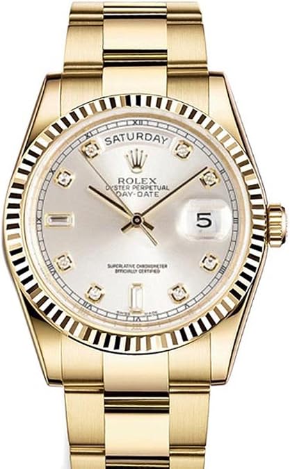 Rolex Day-Date 36mm Silver Dial 18k Yellow Gold President Men's Watch 118238