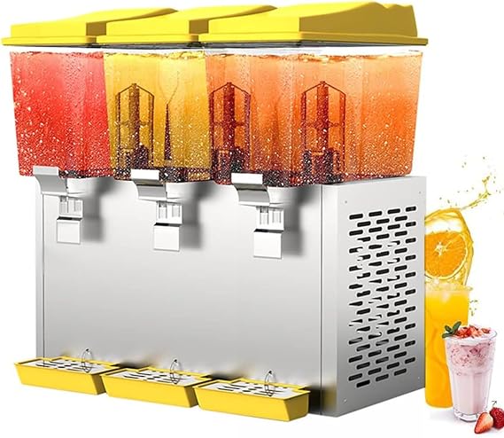 Commercial Juice Beverage Dispenser, 1-3 Tanks Juice Dispenser with Thermostat Control and Tap, Self-Service Cold Ice Tea Juice Machine, Cocktail Dispenser (48l Yellow)