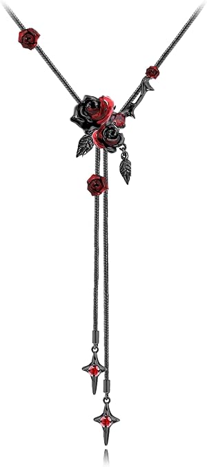 Gothic style red and black rose necklace fashionable long tassel necklace personalized women's accessories flower accessories MO43