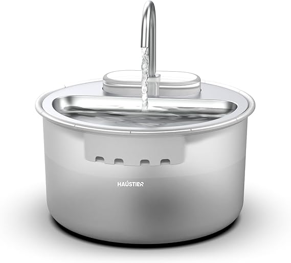 Haustier WF009LS Automatic Cat Water Dispenser,Cat Water Fountain,Water Spring 3.5Lt Large Hopper,Steel Table,Ulta Quiet,BPA Free (White,3.5lt)
