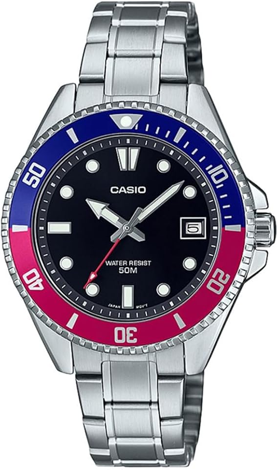 Casio Men's Dive Watch - MDV-10-1A2VDF Black Dial, Pink/Navy Blue/Silver , One Size, Bracelet