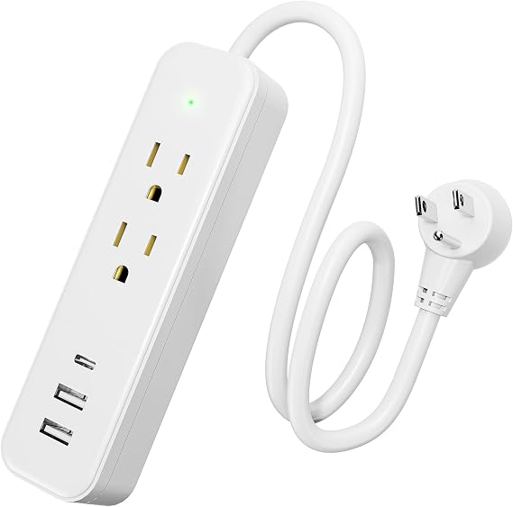 Power Strip Surge Protector Flat Plug with 3 USB Ports 2 AC Outlets