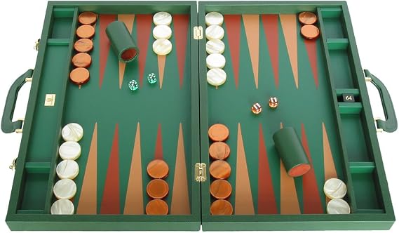 Genuine Dollaro Leather Backgammon Set - Made in Italy - Large 23"