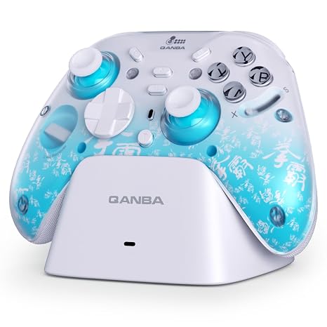 Qanba Phantom Multi-Mode Smart Wireless Controller for Windows PC and Android and iOS and TV,PC Controller With Hall-Effect Joysticks,Tri-Mode Connection (2.4G/Bluetooth/Wired), 1000Hz Polling Rate, Dual Vibration Motors, 6-Axis Gyro, Programmable Back Buttons, Charging Dock (Blue)