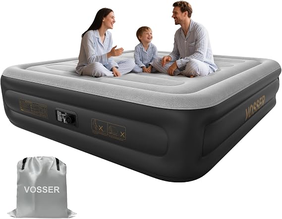 King Air Mattress with Built in Pump,20'' Blow up Mattress 2 Mins Self-Inflation/Deflation,Thicker Inflatable Mattress Leak-Proof,Flocked Top Air Bed with Storage Bag for Home, Camping & Guests