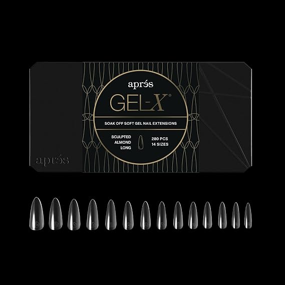 APRÉS Gel-X® Almond Nail Tips Set | 280 Count Soft Tips | Total 14 Sizes 00-9 with Half Size Sculpted Almond Long, 280 Count