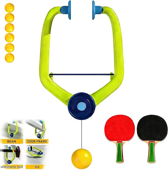Adjustable Hanging Ping Pong Trainer with Wooden Paddles Practice Set