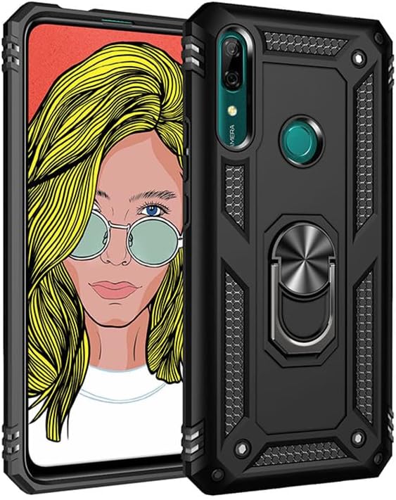 Case Compatible with Huawei Honor 10i, Military Grade Armor Shockproof Protective Phone Case Cover Metal Ring Kickstand for Huawei Honor 10i Black