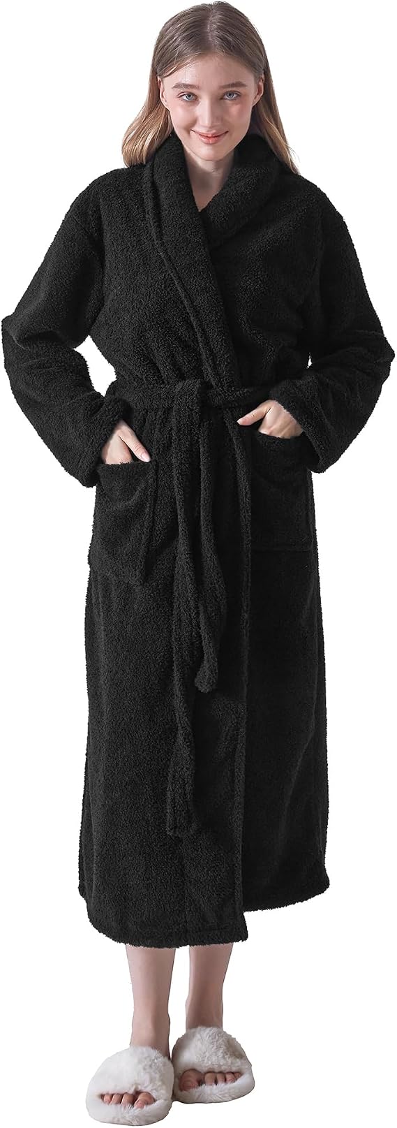 Robes for Women, Premium Plush Fleece Long Bathrobe, Shawl Collar
