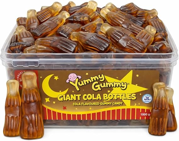Yummy Gummy Giant Cola Bottles, Cola Flavoured Gummy Candy, 1kg Tub, Halal Jelly Sweets, Soft Chewy Retro Pick & Mix