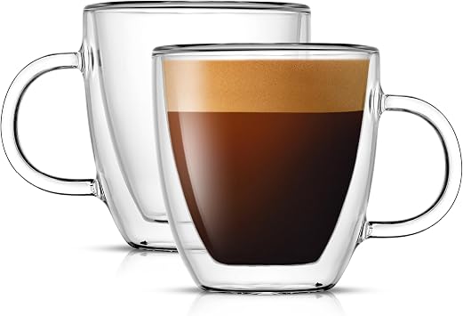 JoyJolt Savor Double Wall Insulated Glasses Espresso Mugs Set of 2 - 5.4-Ounces