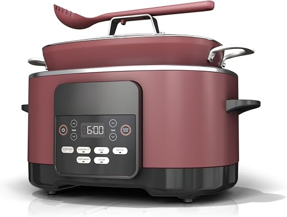 Possible-Cooker 8.5qt Multi-Cooker: The Ultimate 6-in-1 Slow Cooker Steam, Sear, Bake & Nonstick OvenSafe Pot, Glass Lid, Integrated Spoon, Nonstick