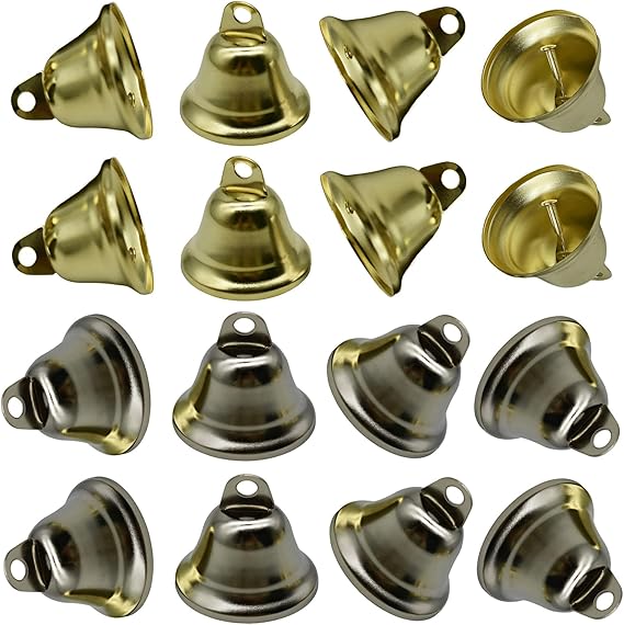 26Pcs Small Brass Bell 1.7x1.5Inches Vintage Gold Silver Bells