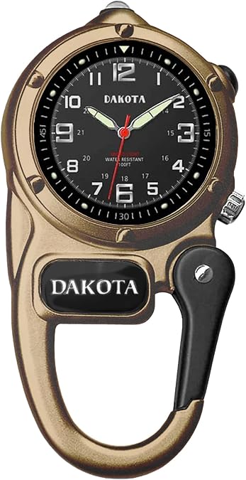 Dakota Mini Clip Microlight Pocket Watch with White Flashlight Swiss Army Style Mini Watch & Army Gift
