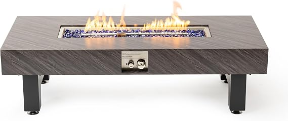 54 Inch Stone Iron Fire Pit Table with Adjustable Foot Pads & Weatherproof Cover Features Heavy-Duty Stainless Steel Burner Bowl Perfect Centerpiece for Patio, Deck & Backyard