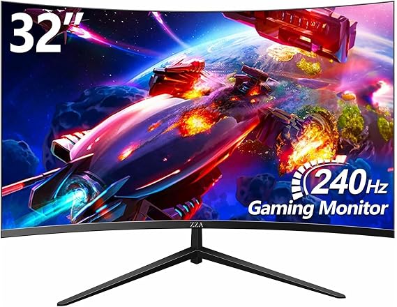 ZZA 32" Curved Gaming Monitor FHD 1080p 240Hz 1ms VA 1500R 4000:1 FreeSync & G-SYNC Compatible, 100% sRGB HDR10 Low Blue Light, Crosshair Tilt PIP PBP, HDMI 2.0 DP 1.4 VESA 100100 for PC PS5 Xbox