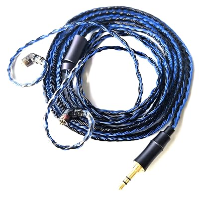 IEM Replacement Audio Cable, 16 Core Silver Plated Earphone Upgraded Cords, QDC-C Pin 1.5m in Ear Monitor Cable for KZ ZS12 PRO X ZAS CCA C12Recessed 2pin 3.5mm 4.9ft Black-Blue