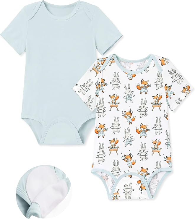PATPAT Unisex Baby Bamboo Viscose Short Sleeve Bodysuits, 2-Pack