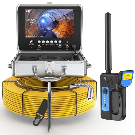Anysun Self-Leveling Sewer Camera with Locator, Distance Counter, 7mm Cable | 200FT Sewer Camera with 9" IPS Monitor, 1080P HD Camera, IP68 Waterproof Camera, Microphone, DVR and 32GB Storage