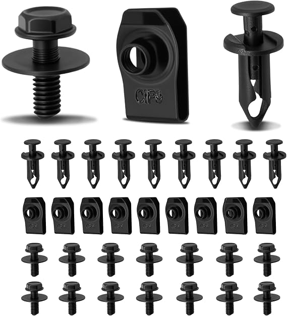 35PCS Engine Under Cover Splash Shield Guard Bolts, Bumper Screw Rivet Clamp Fastener Nut Kit Compatible with Most Cars, Trucks, SUVs and More