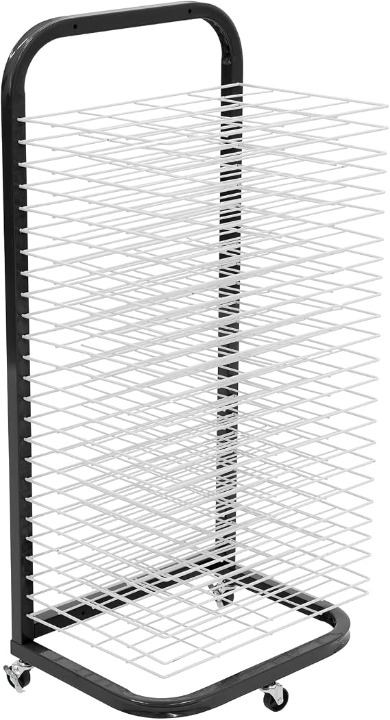 Pearington 25-Shelf Mobile/Wall Mountable Art Drying Rack for Art Studios & Classrooms, 13" D x 17.5" W x 39.4" H, Black/White