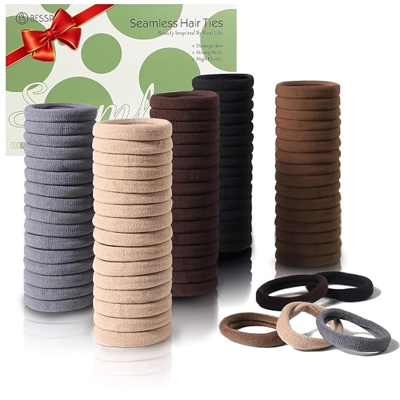 Bessrung 100PCS Brown Seamless Elastic Hair Ties No Damage for Women Girls | Soft Stretch Hair Elastics, Snag-Free Hair Bands for Thick Thin Hair, Strong All-Day Hold, Hair Accessories for Everyday Use