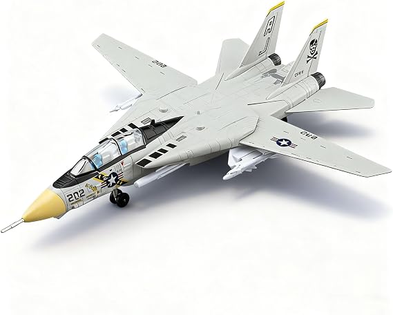 TGRCM-CZ 1:72 Scale F-14 Tomcat Fighter Metal Model A Military Aircraft Collectible with Sound, Light, and Pull Back Function, Featuring Launchable Missiles, Suitable for Collectors and Kids White