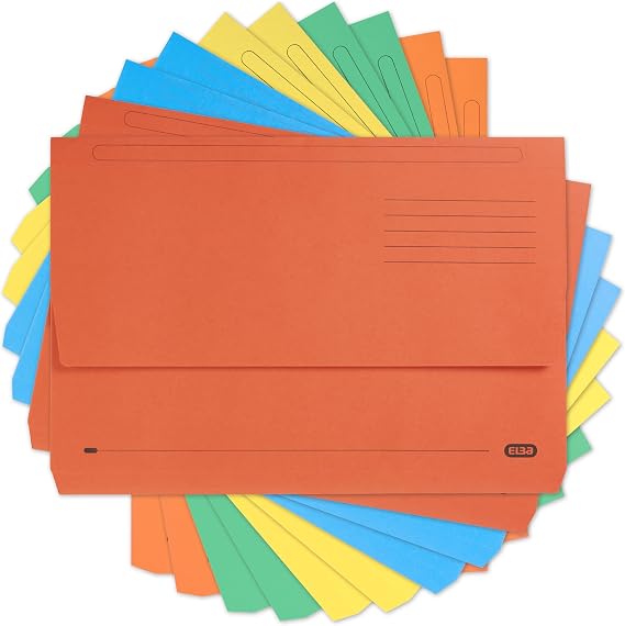 Elba Foolscap Document Wallets, Assorted Colours, A4+, Pack of 10 Folders