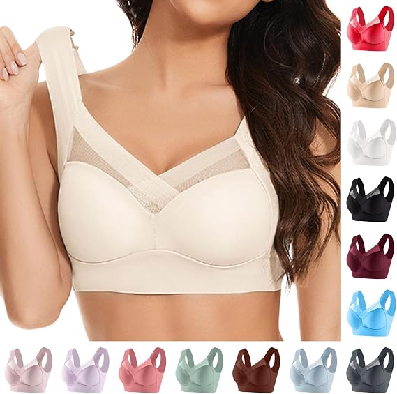 Zen Chic Bras for Older Women White 6XL | Seamless Wireless Anti Sagging Bra, Padded Back Support Posture Corrector Underwear, Jeadora Bras for Women