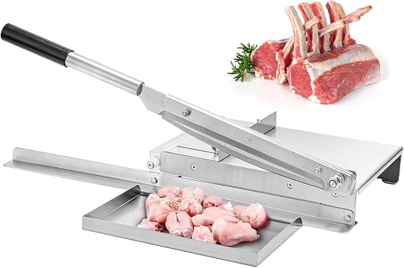 Moongiantgo Manual Meat Slicer Stainless Steel Ribs Bone Cutter Cutting Machine Chicken Duck Fish Lamb Meat Chopper Manual Cutting (KD0295 with Anti-slip Serration)