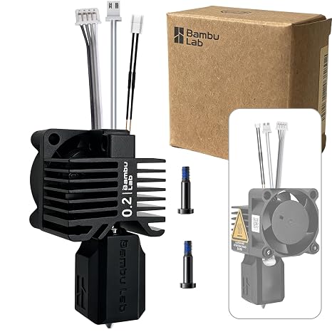Original Bamboo Lab X1/X1C Hotend Assembly Complete with Stainless Steel 0.2mm Nozzle,Ceramic Heater, Thermistor, Cooling Fan for X1 Series 3D Printer Extruder Heating Block Replacement